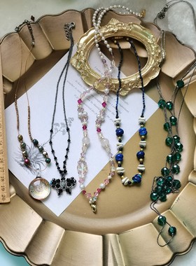 vintage中古回流项链毛衣链西洋古董古着水晶珍珠玛瑙琉璃7.26