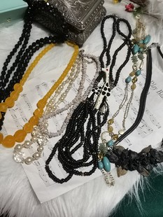 vintage中古回流项链毛衣链珍珠贝染亚克力欧洲古董饰品古着8.23