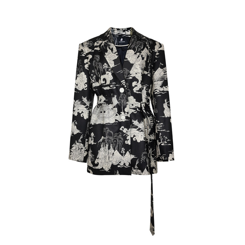 FLONAKED设计师黑色/白色洛神赋手绘印花中性西装外套小众设计