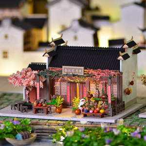 中国复古木材质diy小屋江南小镇