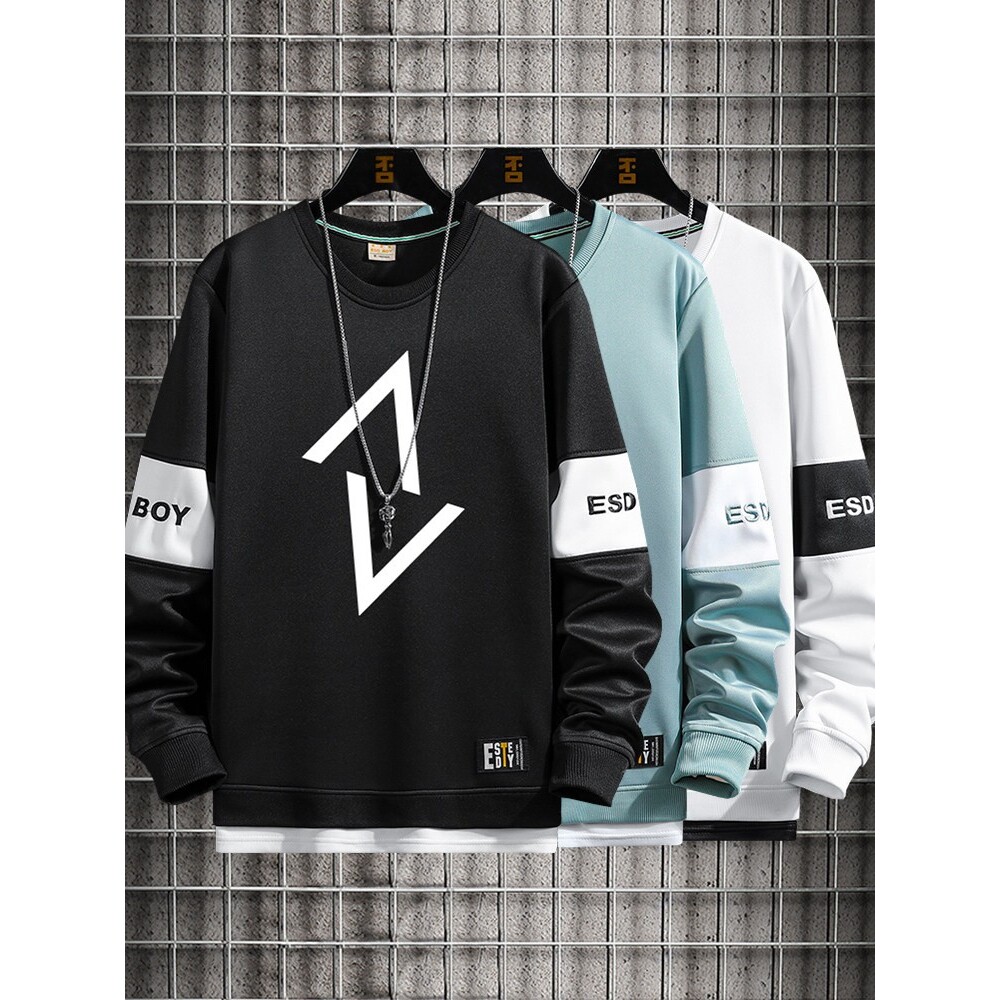 假两件男士卫衣圆领秋冬款宽松休闲个性长袖t恤男春季内搭打底衫