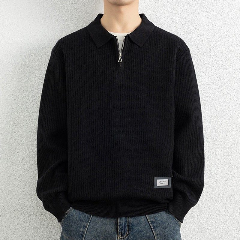 高级感半拉链polo领毛衣男款秋冬季潮牌简约慵懒风黑色翻领针织衫,户外/登山/野营/旅行用品,作训外套/套装/野战套装,淘宝优惠券,粉丝福利购,淘宝优惠卷