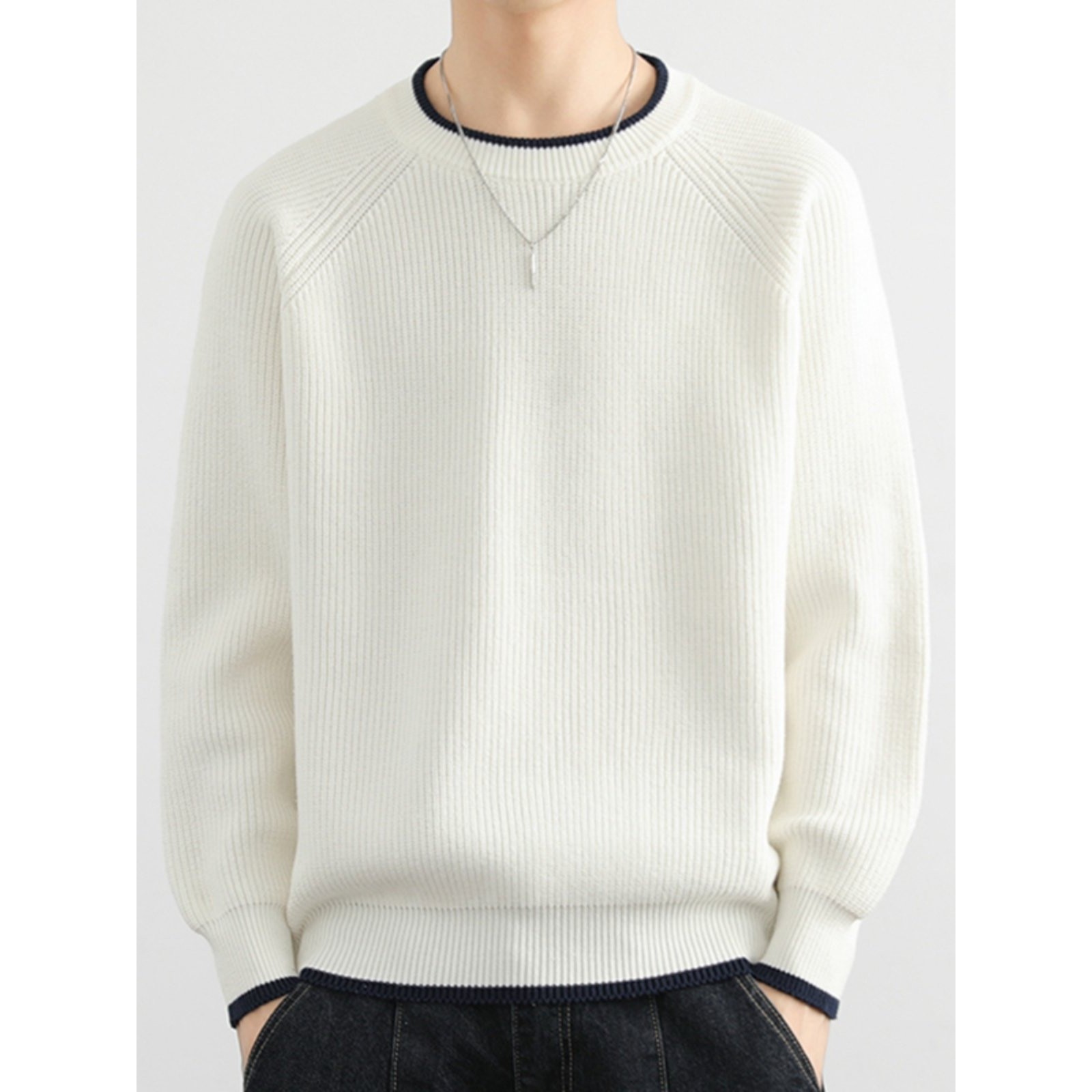 秋冬新款纯棉毛衣男士针织衫青少年宽松潮流加厚撞色简约线衣冬装,运动服/休闲服装,跑步套装,淘宝优惠券,粉丝福利购,淘宝优惠卷