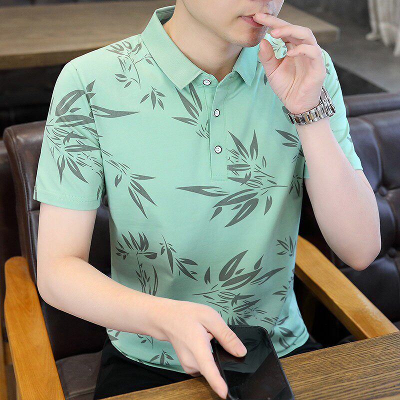 polo衫男纯棉新款夏装男士短袖t恤修身痞帅休闲印花上衣半袖薄款