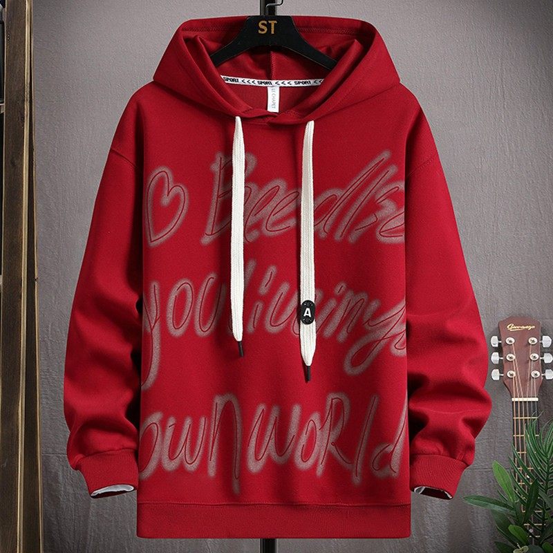 红色连帽卫衣男春秋季外套青少年学生帅气套装男装潮流潮牌上衣服,运动服/休闲服装,跑步套装,淘宝优惠券,粉丝福利购,淘宝优惠卷