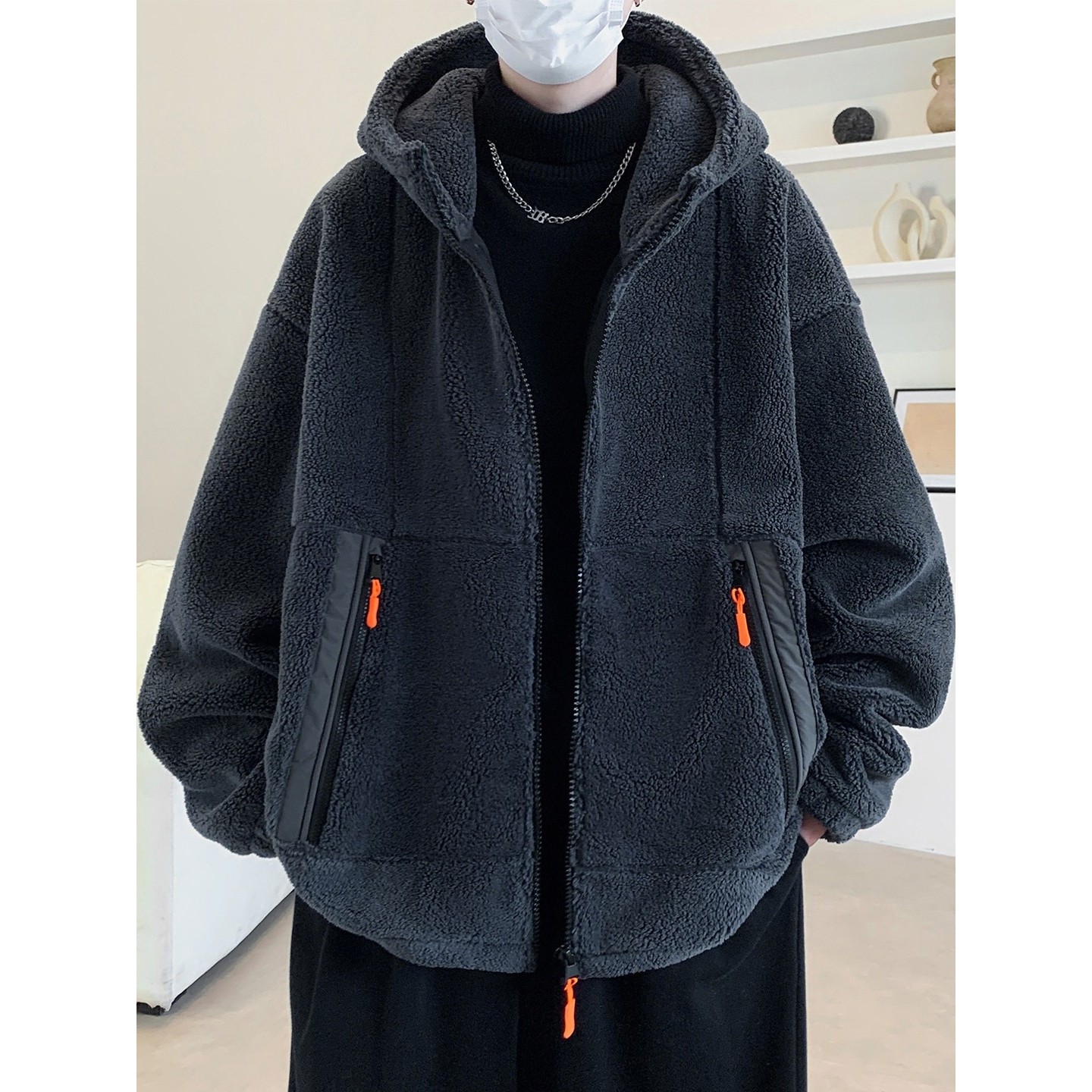 羊羔绒外套男款秋冬季加绒加厚夹克棉服男生连帽潮牌保暖防寒衣服,运动服/休闲服装,跑步套装,淘宝优惠券,粉丝福利购,淘宝优惠卷