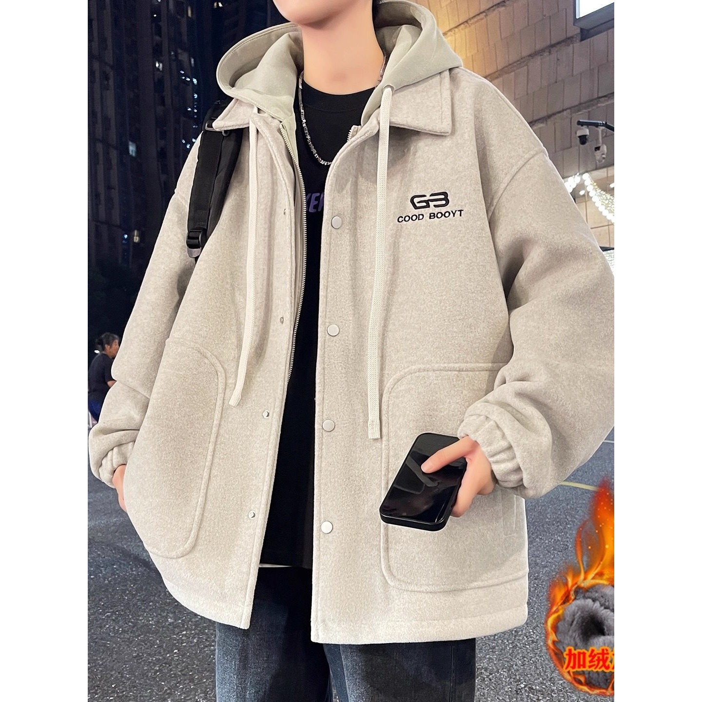 毛呢外套男秋冬季青少年假两件大衣夹克男款学生加绒加厚保暖衣服,运动服/休闲服装,跑步套装,淘宝优惠券,粉丝福利购,淘宝优惠卷