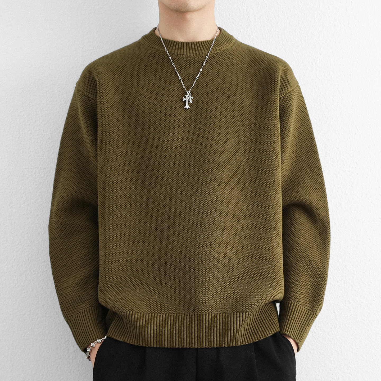 冬季纯棉毛衣男士2025新款针织衫加厚保暖内搭复古套头线衣打底衫