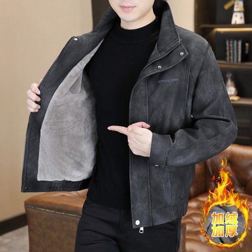 2025新款加绒皮衣男潮牌帅气立领PU皮夹克机车服加厚保暖冬装外套
