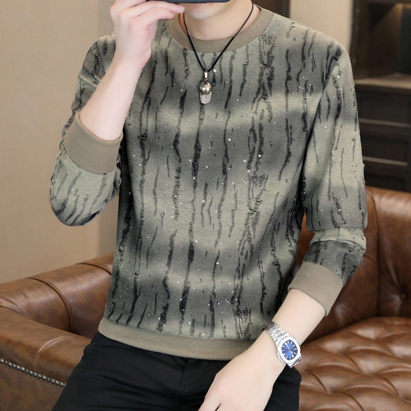 2025新款破洞卫衣男长袖t恤帅气春秋季青年印花宽松打底衫上衣潮,运动/瑜伽/健身/球迷用品,篮球服,淘宝优惠券,粉丝福利购,淘宝优惠卷