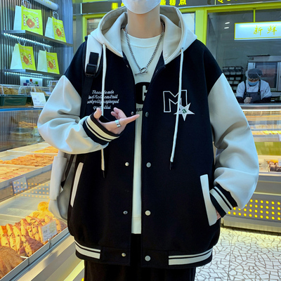 棒球服男青少年外套男款2025新款秋季初高中学生帅气男生连帽夹克