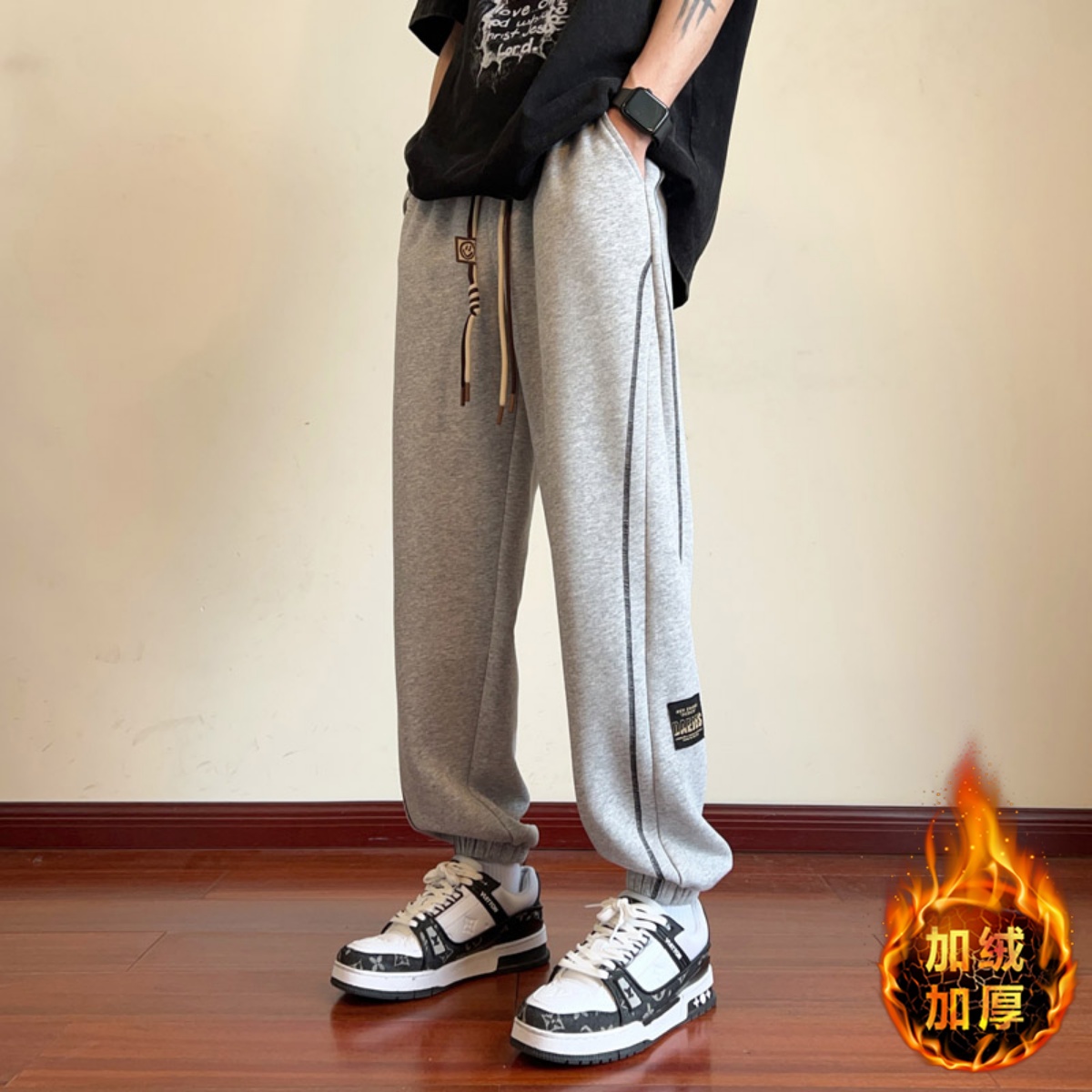 高中初中学生秋冬装休闲长裤加绒大童男孩运动卫裤青少年男生裤子