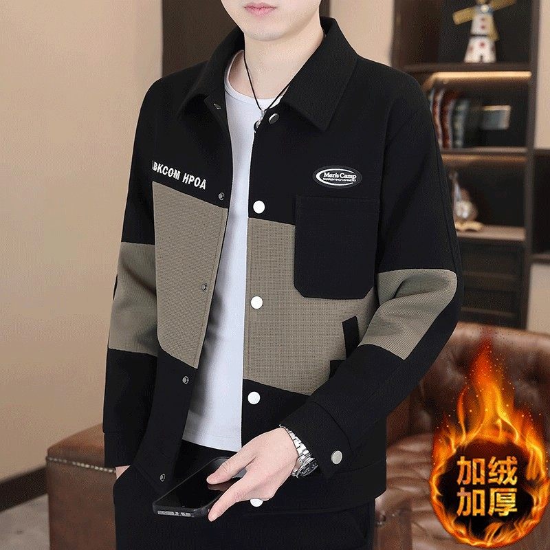 男士外套春秋款2025新款潮牌拼色衬衫式男装上衣男款休闲夹克外衣