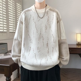 撞色毛衣男秋冬季2025新款内搭打底针织衫青少年条纹潮牌宽松线衣