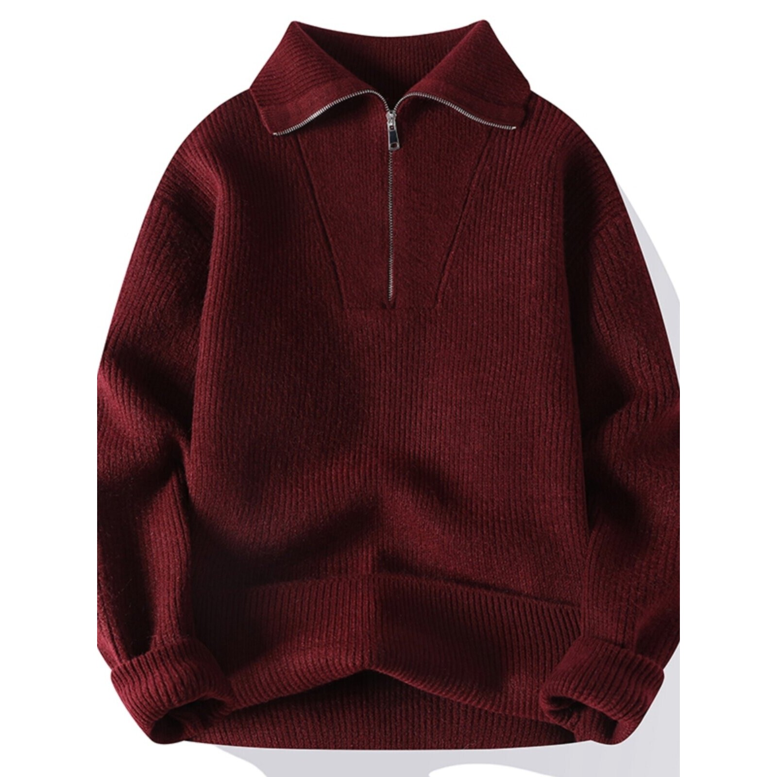 红色半拉链高领毛衣男款秋冬季新款针织衫立领重磅加厚保暖毛线衣