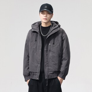 连帽棉服冲锋衣款二棉外套男款2025秋冬季新款加棉加厚工装夹克男