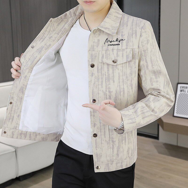 春秋季2026新款夹克男翻领休闲韩版外套刺绣帅气商务时尚短款风衣