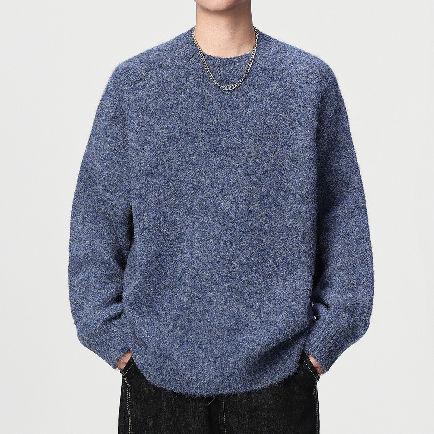 秋冬季毛衣男羊毛混纺加厚潮牌慵懒风青少年学生针织衫宽松打底衫