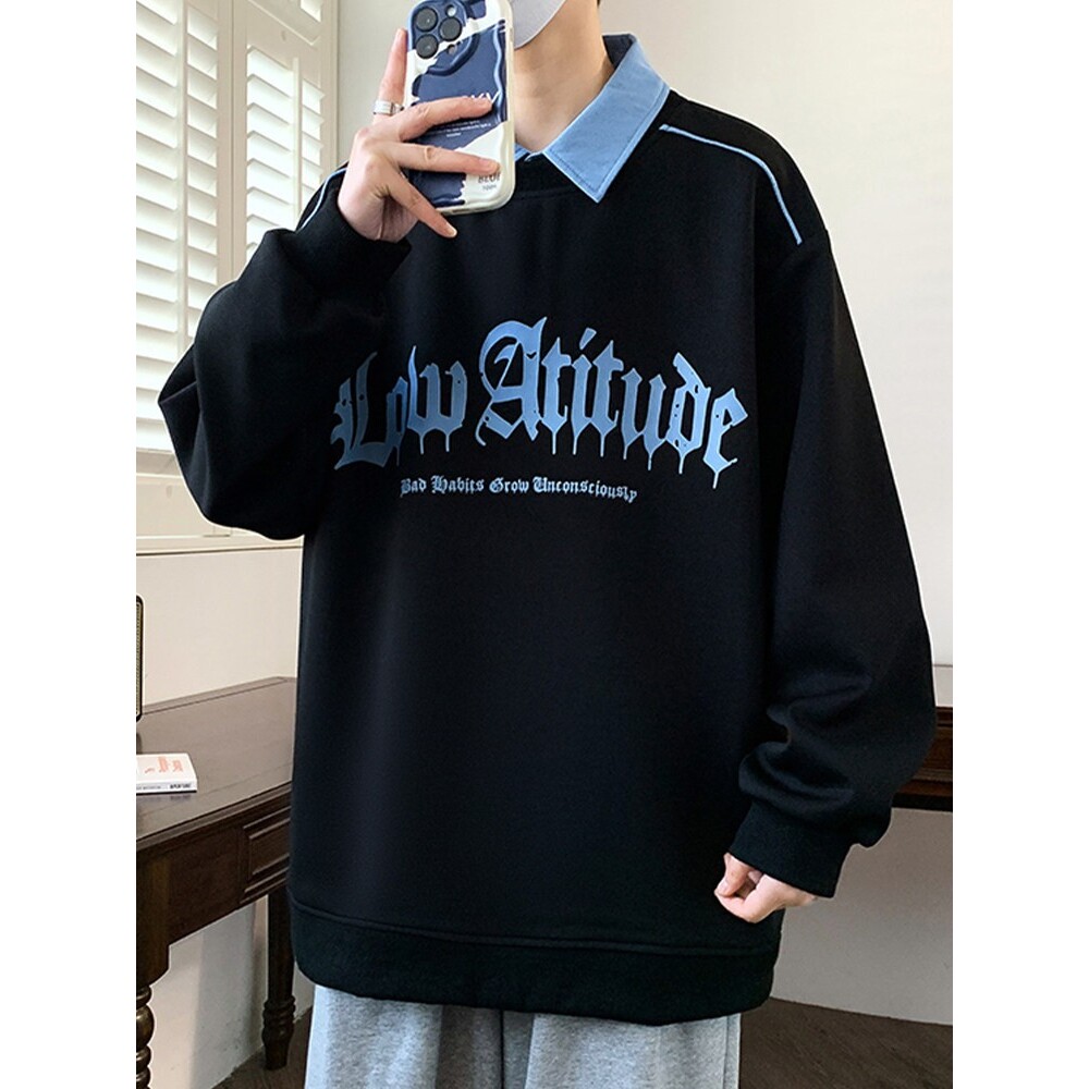 港风卫衣男2025秋冬季新款青少年休闲假两件上衣男翻领长袖Polo衫