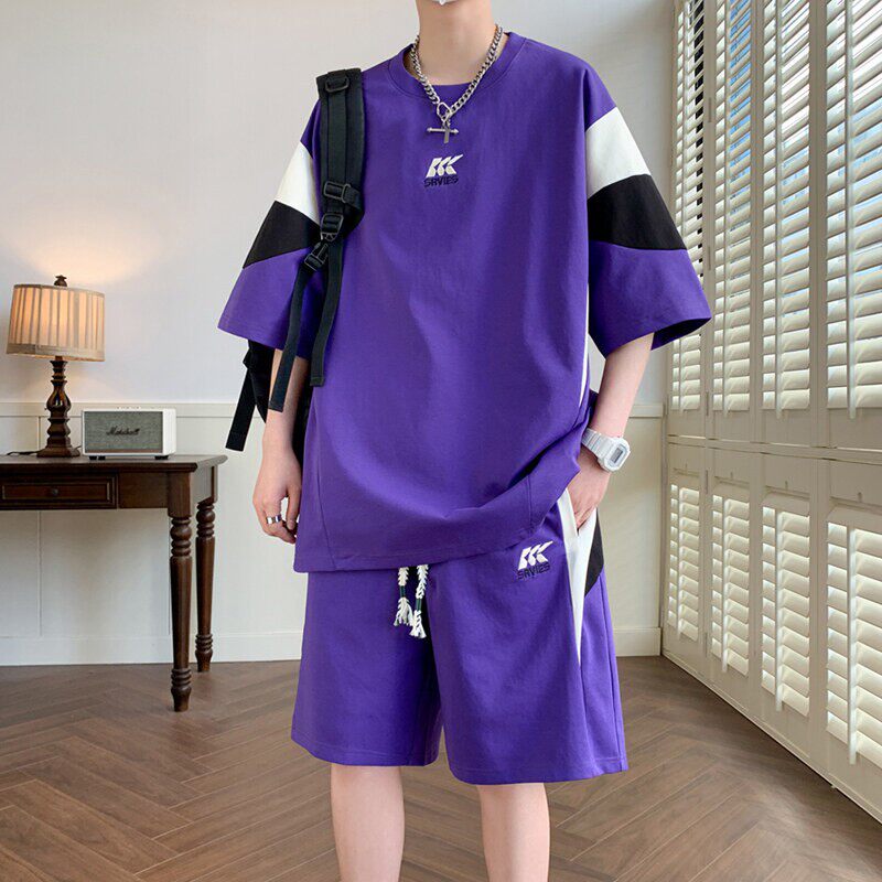 青少年夏季短袖短裤套装t恤男高初中学生休闲百搭宽松运动两件套