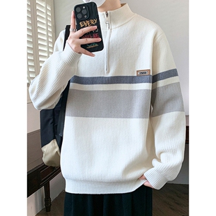 半拉链立领毛衣男款秋冬季加厚保暖针织衫男潮牌宽松百搭毛线衣服