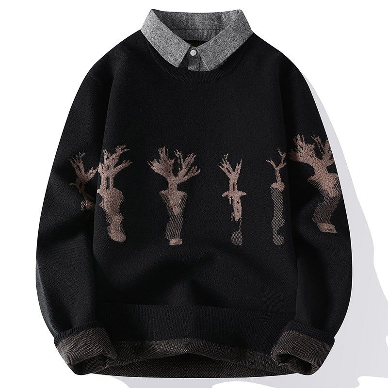 假两件衬衫领毛衣男秋冬季保暖上衣服潮流青年男装内搭打底针织衫,运动服/休闲服装,跑步套装,淘宝优惠券,粉丝福利购,淘宝优惠卷