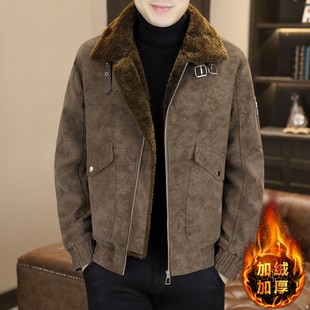 毛领皮毛一体皮衣男2025加绒加厚翻领机车皮夹克冬季潮牌保暖外套