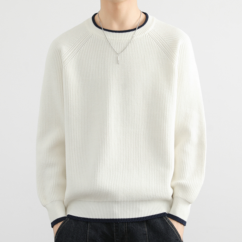 秋冬新款纯棉毛衣男士针织衫青少年宽松潮流加厚撞色简约线衣冬装