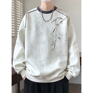 潮牌重磅宽松打底衫 春秋季 上衣帅气青少年休闲体恤 卫衣男款 落肩袖