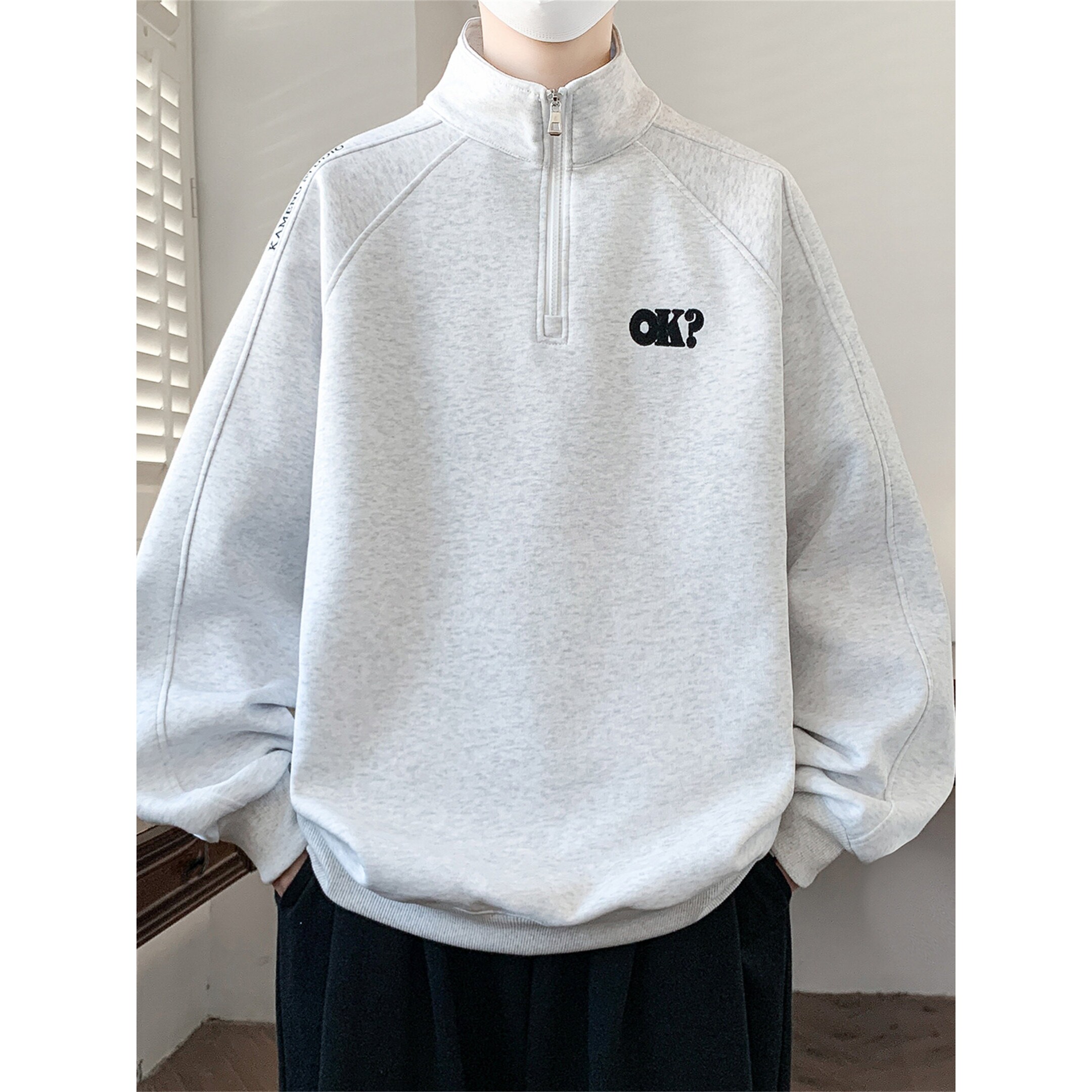 春秋款立领半拉链卫衣男孩高中初中学生青少年帅气大童春装上衣服