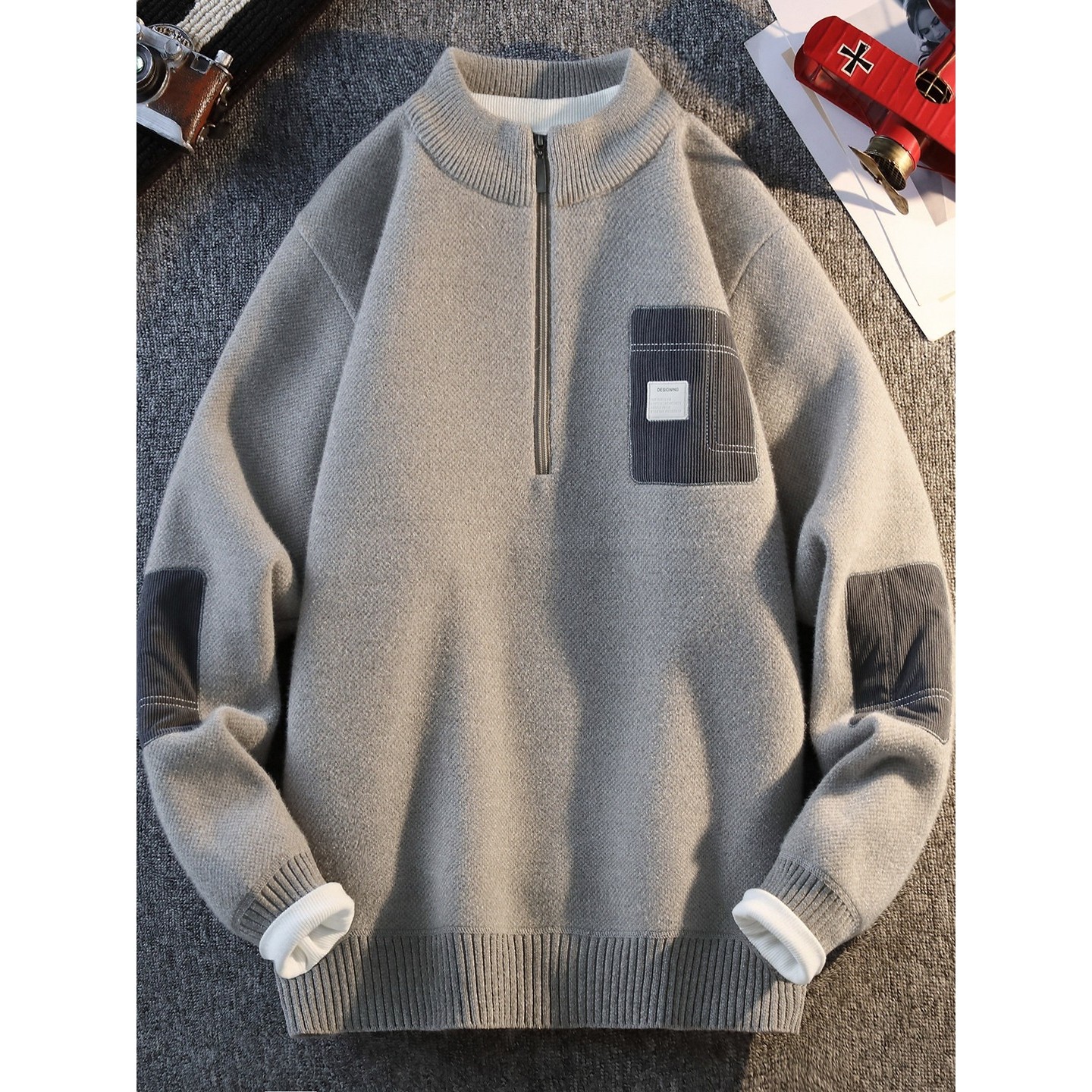 半拉链毛衣男款2025秋冬季青少年潮牌加绒加厚保暖男生针织打底衫,运动服/休闲服装,跑步套装,淘宝优惠券,粉丝福利购,淘宝优惠卷