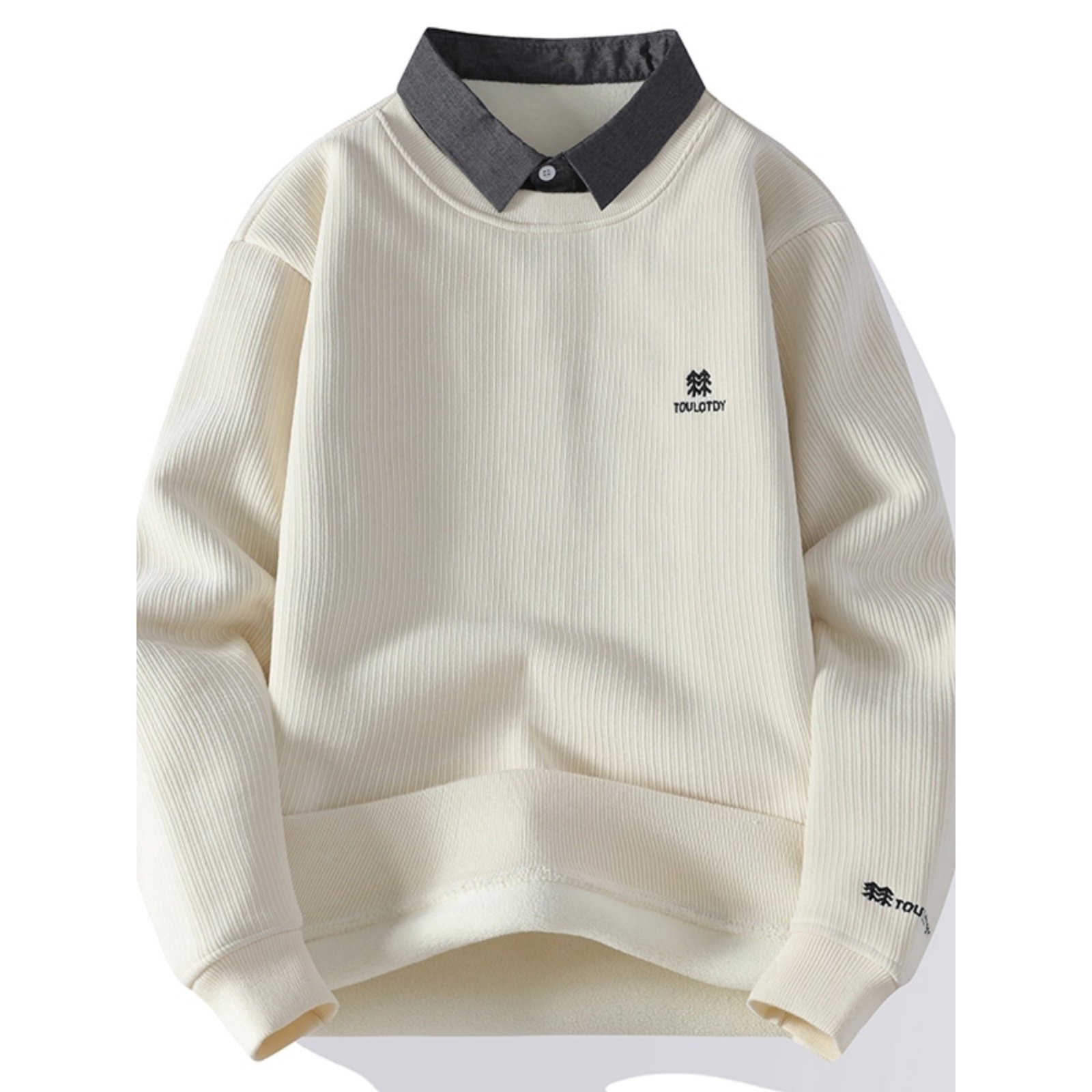 假两件卫衣男士秋冬季潮牌衬衫领加绒加厚内搭打底衫男装保暖衣服,运动服/休闲服装,跑步套装,淘宝优惠券,粉丝福利购,淘宝优惠卷