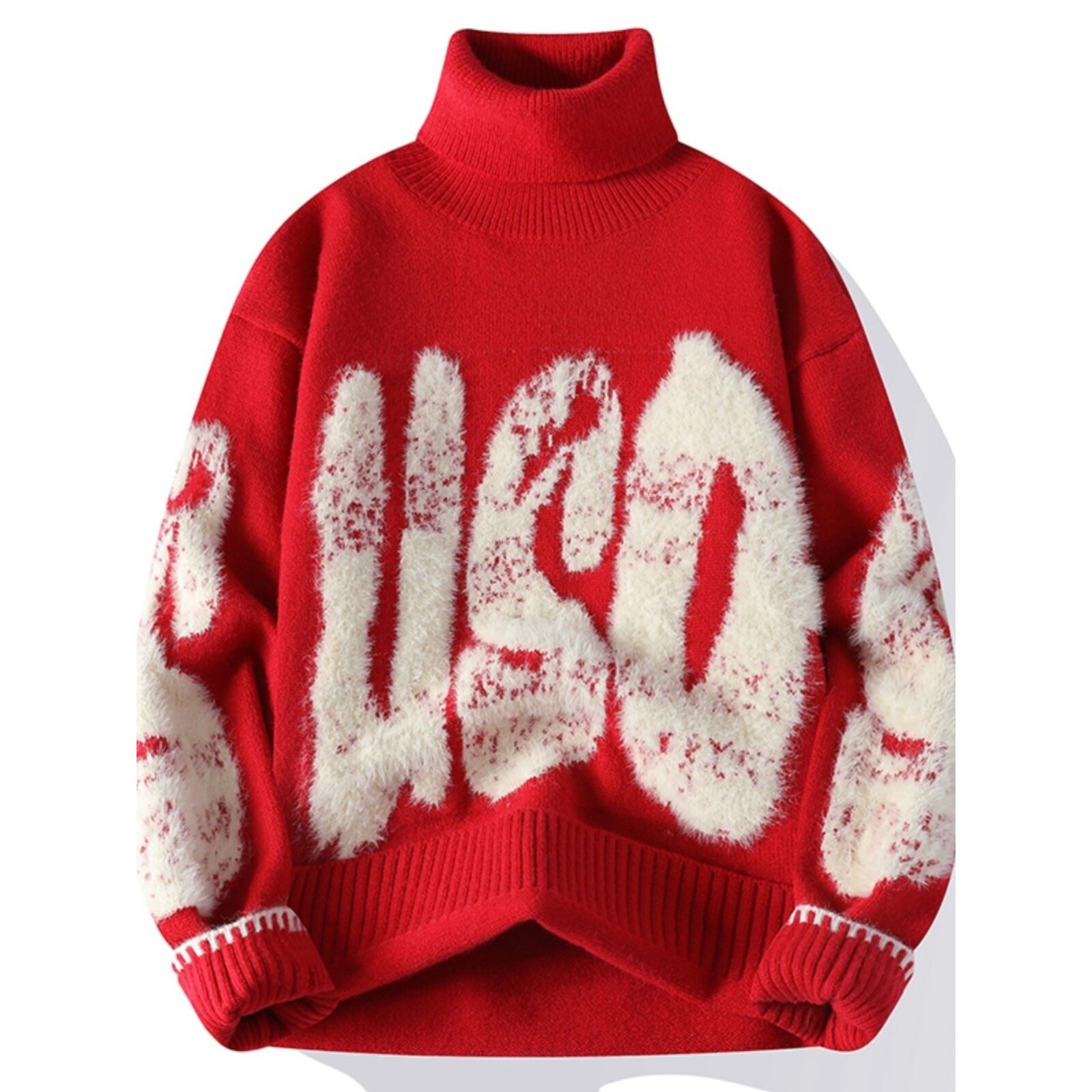 红色高领毛衣男士秋冬季加绒针织衫加厚过年衣服本命年内搭打底衫