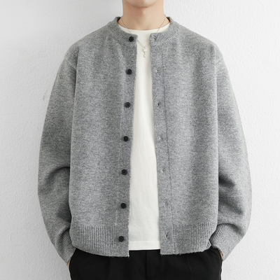 羊毛衫针织开衫外套男cleanfit毛衣男款秋冬季百搭慵懒圆领毛线衣