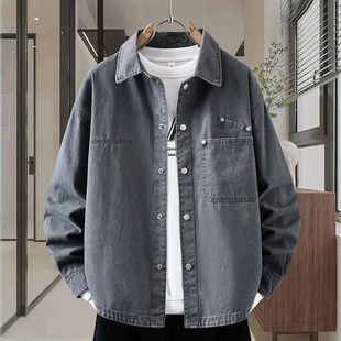领美式 高级感纯棉工装 痞帅男潮流衬衫 新款 宽松休闲夹克 外套春秋季