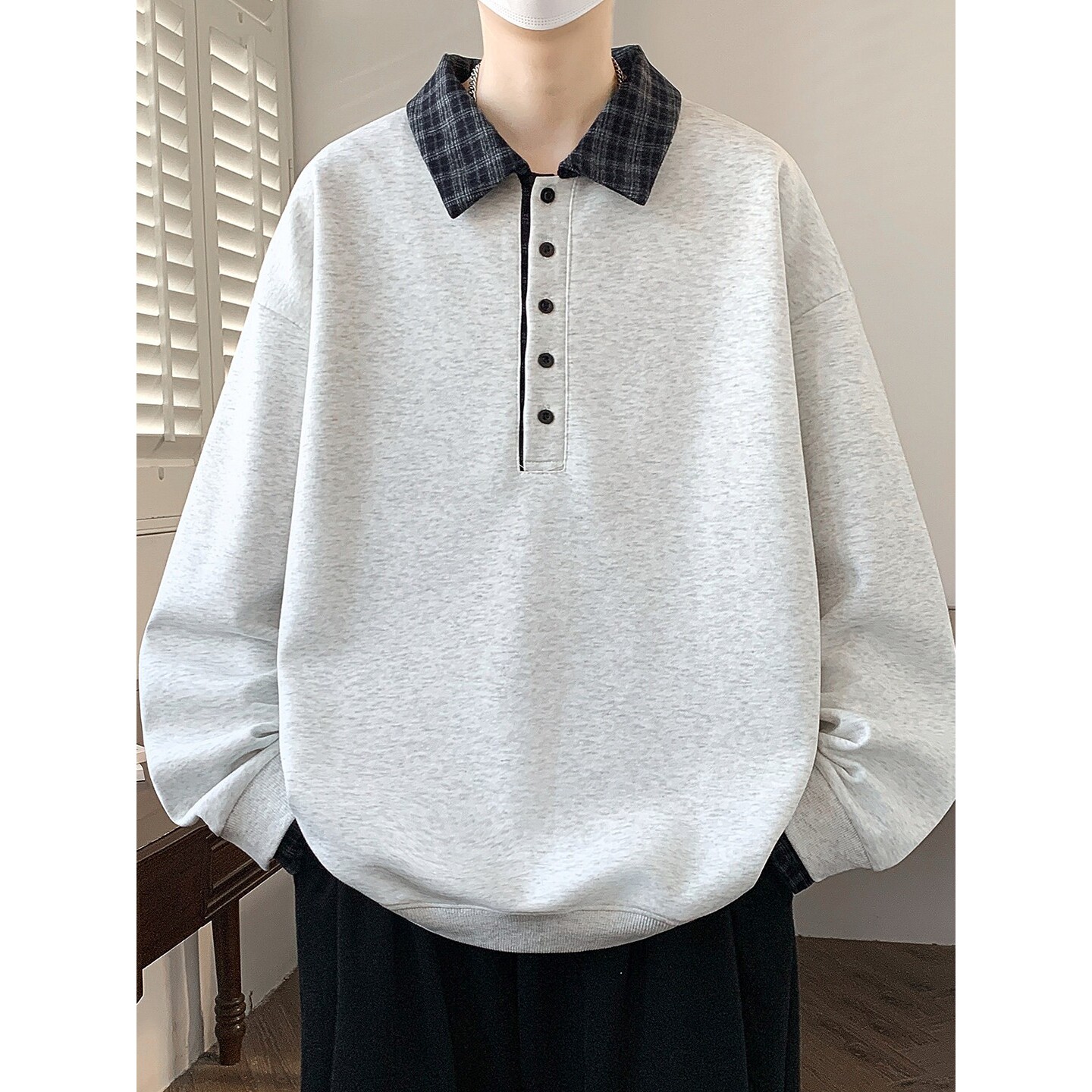 春秋季新款青少年翻领卫衣男初中高中学生帅气POLO衫大童男装上衣