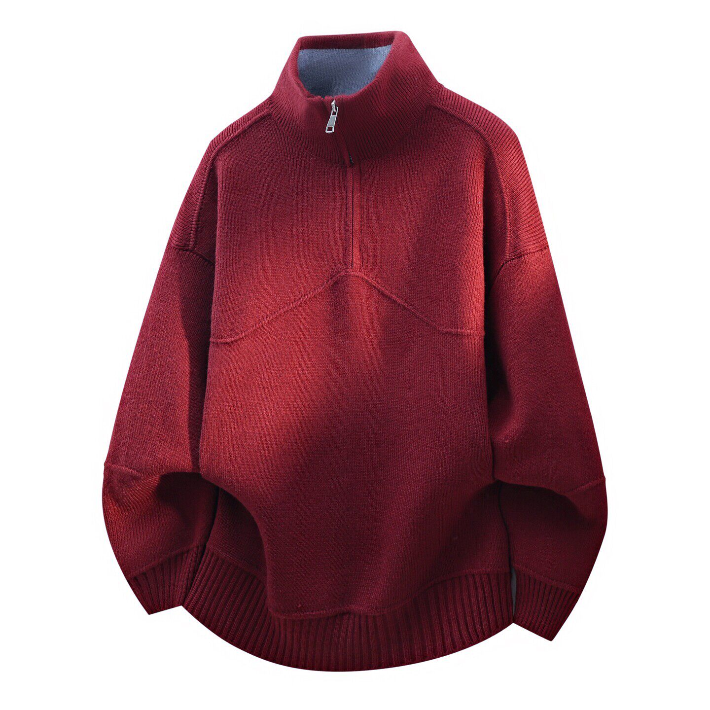 半拉链毛衣男秋冬季新款本命马年红色宽松cleanfit撞色翻领针织衫