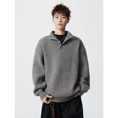 半高领毛衣男款冬季韩版复古休闲老钱风上衣男保暖打底针织衫