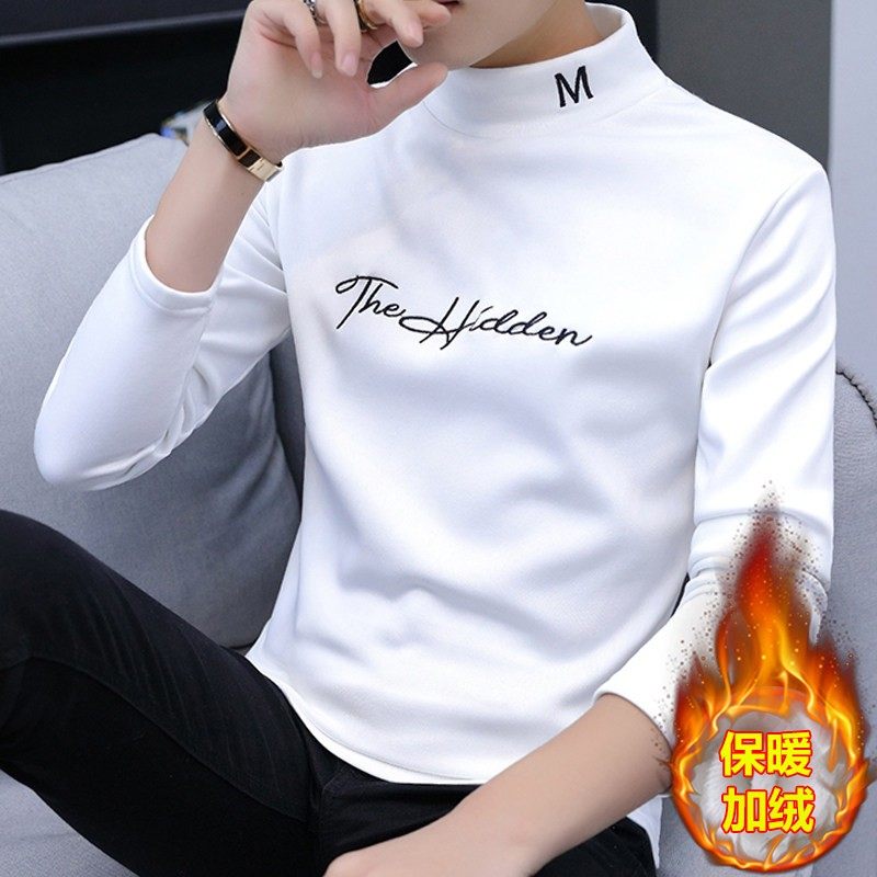 2025新款秋冬季长袖T恤男士韩版半高领卫衣加绒加厚打底衫上衣服,运动服/休闲服装,跑步套装,淘宝优惠券,粉丝福利购,淘宝优惠卷