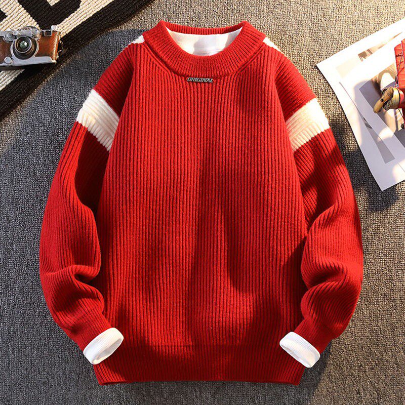 红色毛衣男冬季加厚保暖针织衫青少年学生本命年内搭打底衫毛线衣