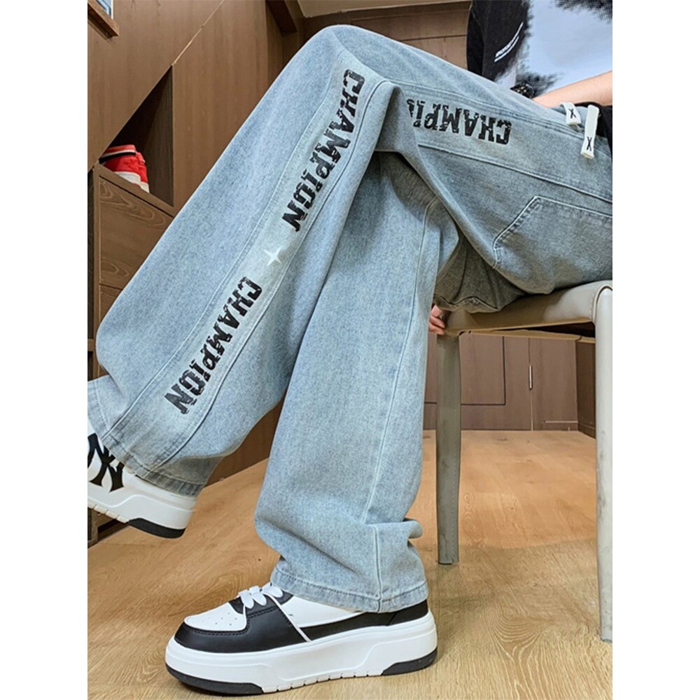 复古风牛仔裤男秋冬季2025新款宽松直筒裤子男款美式阔腿水洗长裤