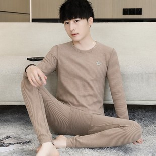 秋衣秋裤套装男青少年大童初中学生2025新款发热德绒条纹保暖内衣