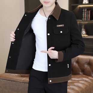 翻领工装夹克男士春秋季潮牌拼色休闲上衣青年秋冬款保暖外套褂子