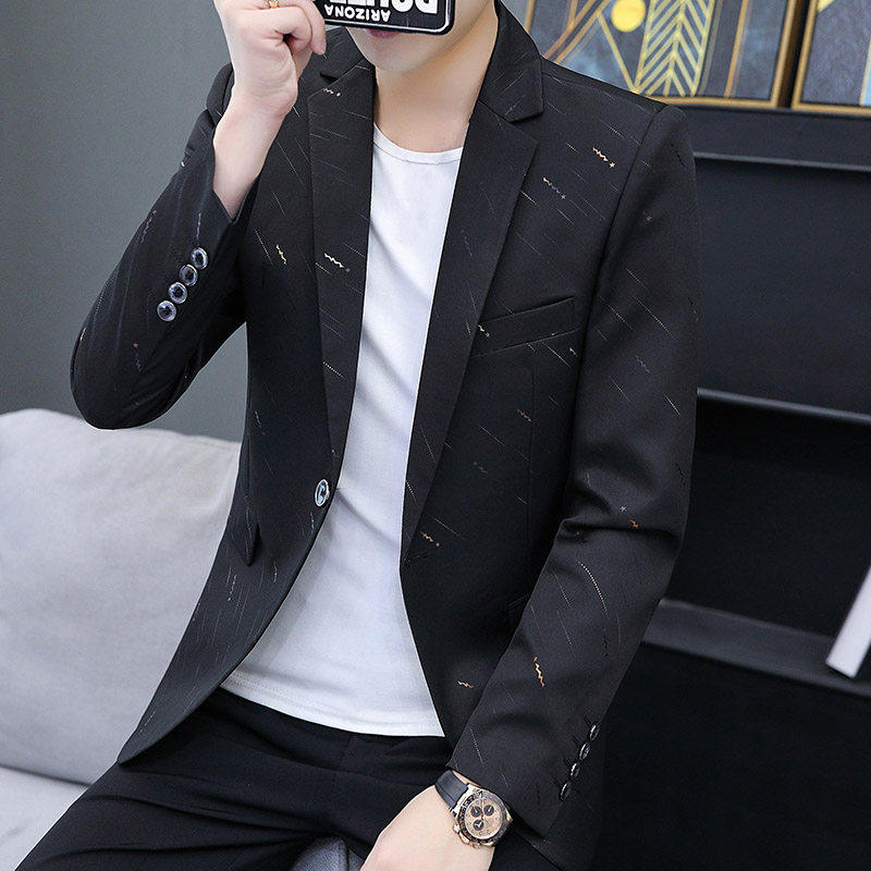春秋季休闲小西装男士韩版修身潮流痞帅气提花外套时尚单件上衣服