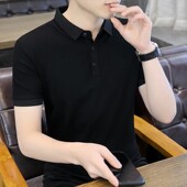 潮流百搭黑色polo衫 夏季 男款 体恤修身 上衣服 翻领短袖 半袖 t恤男士