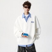 套头衫 衬衫 假两件翻领长袖 新款 男青少年休闲外套男 领卫衣男春秋季