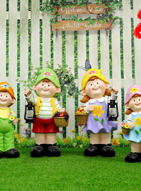 艺家乡玻璃钢雕塑卡通提灯小孩