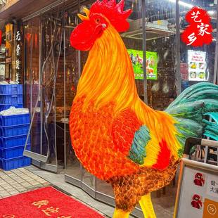 仿真发光大公鸡摆件户外玻璃钢母鸡模型店铺门口迎宾装饰动物雕塑