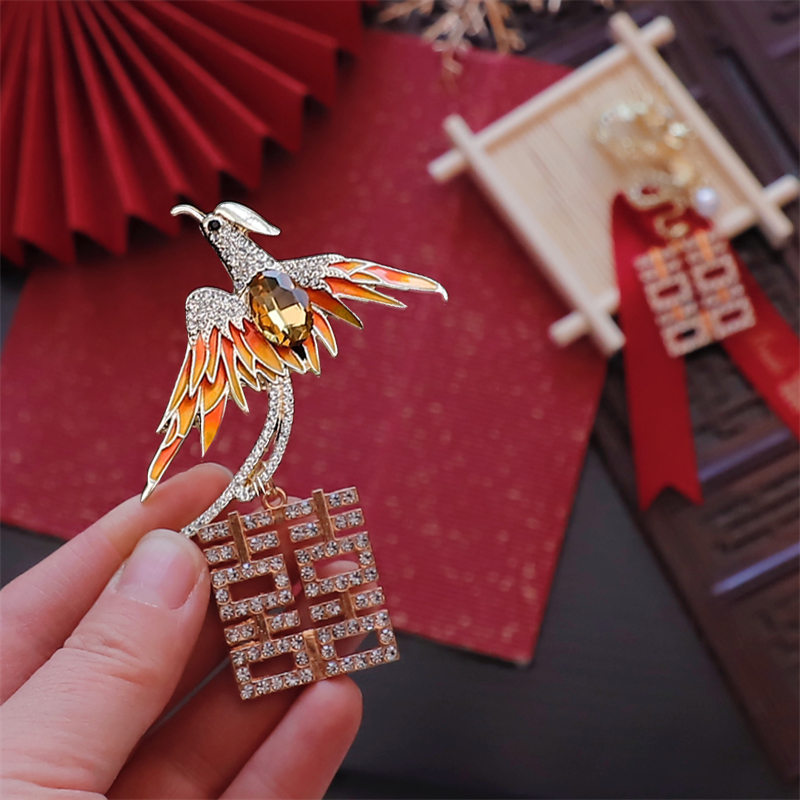 满钻闪耀龙凤新郎新娘婚礼胸花高档父母亲胸针结婚襟花礼服配饰品