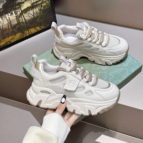 厚底透气真皮老爹鞋网面休闲鞋